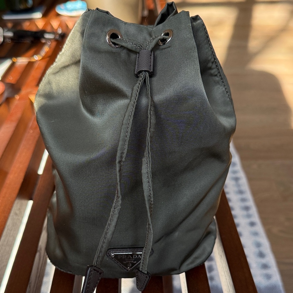 Prada Tessuto pouch in Militaire green, with saffiano trim
